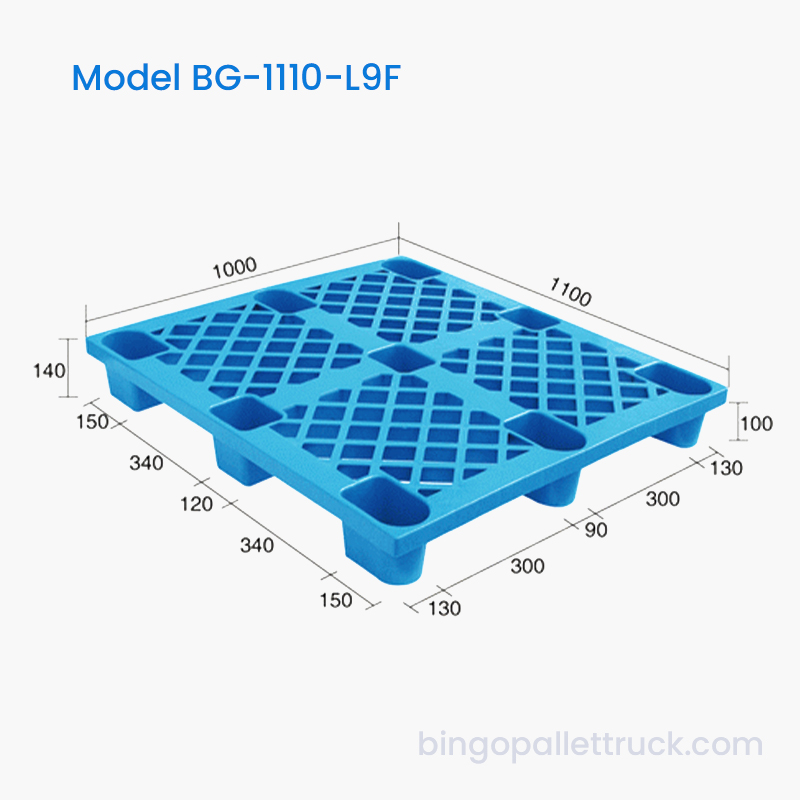 1100x1000mm Single-Sided 9-Leg Plastic Pallet for Cold Chain and Logistics Operations