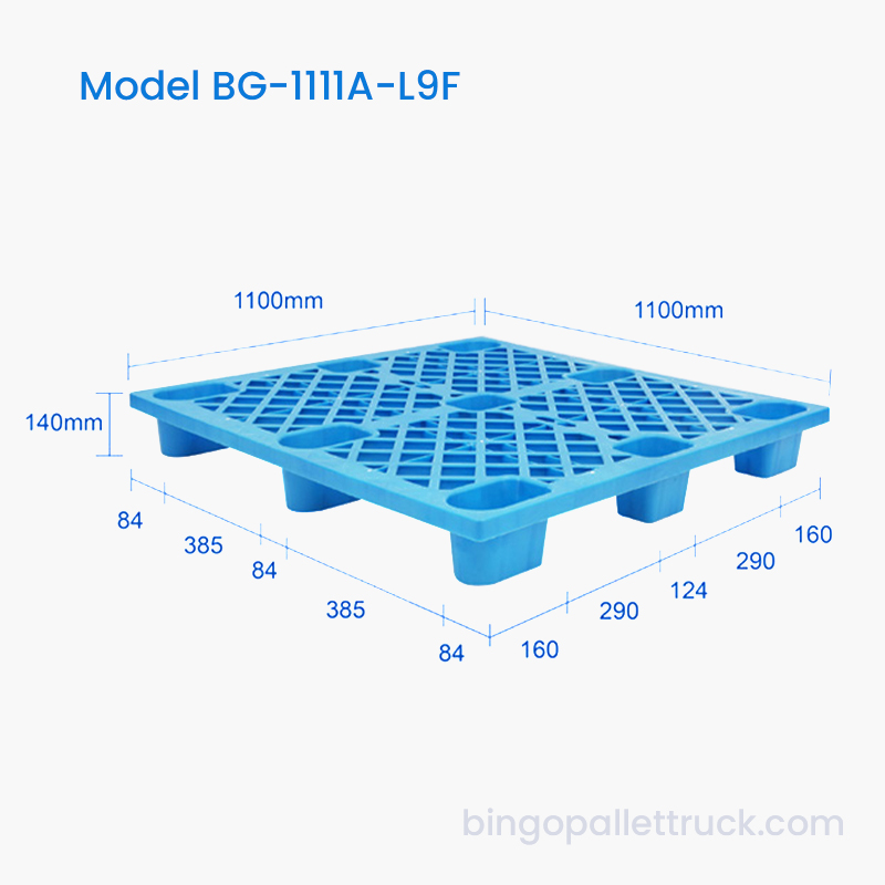 1100x1100mm Light Duty 9-Leg Plastic Pallet with 4-Way Entry for Pallet Jack