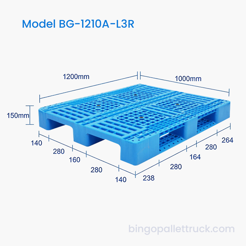 1200x1000mm Lightweight 3 Runner Plastic Pallet for Warehouse